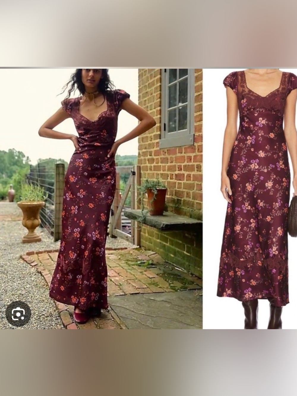 Free People Butterfly Plum Floral Lace-Trim Maxi Dress